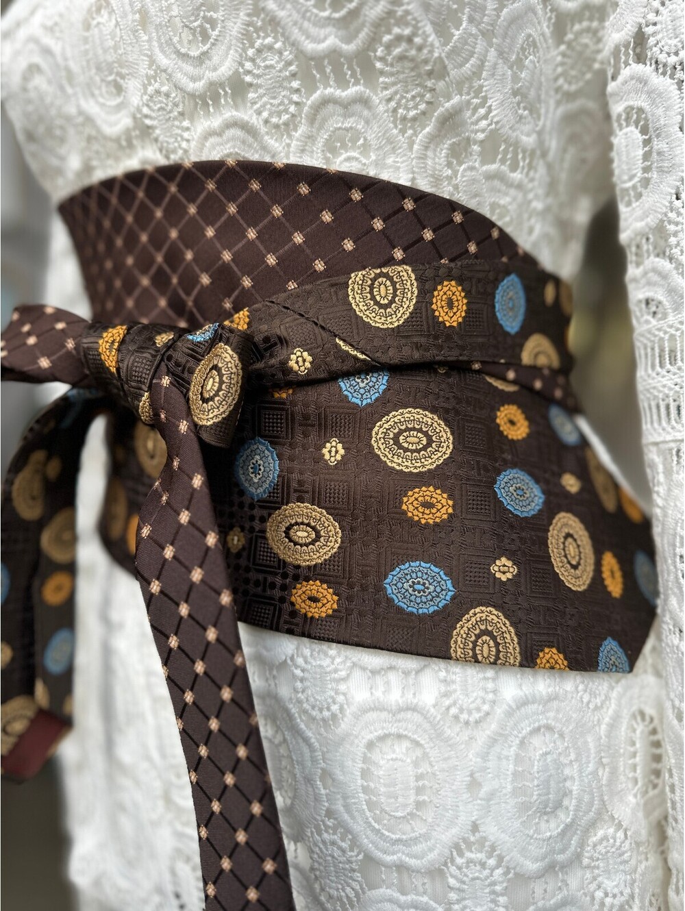 Upcycled Obi Belt | Corset Style Waist Belt | OOAK | OS | Vintage Reclaimed Ties - Picture 9 of 12